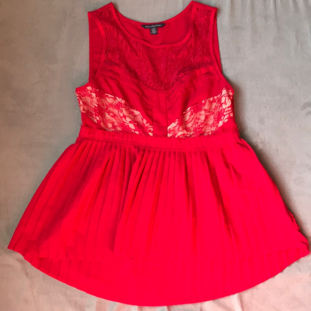 American Eagle red lace chiffon Christmas top XS